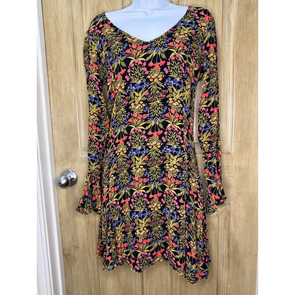 Old Navy Womens Floral Stretch Dress Size 8 Long Sleeve Sheath Side Zip - Picture 1 of 9